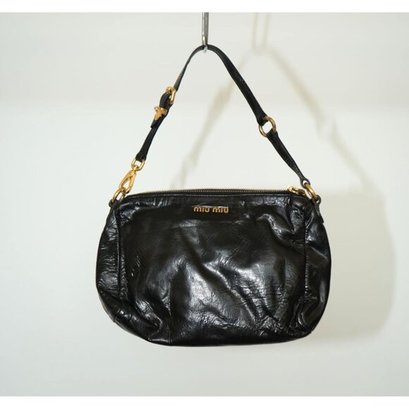 Miu Miu Mini Bow Bag Leather handbag Black Women's - Picture 1 of 8